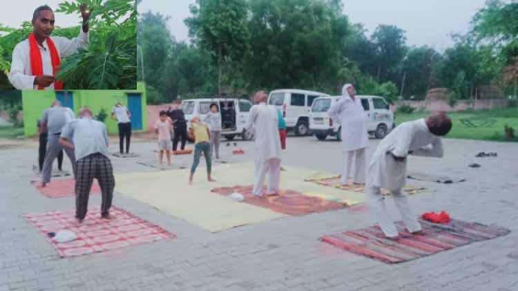 गांव-गांव योगः ग्रामीणों को योग का प्रशिक्षण देते हुए जाकिर हुसैन पंवार 