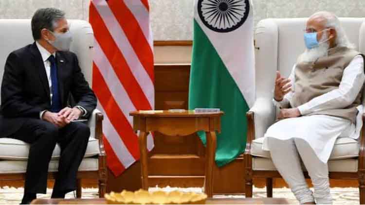 प्रधानमंत्री नरेंद्र मोदी से वार्ता करते एंटनी ब्लिंकन