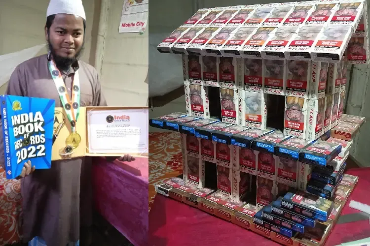 इंडिया बुक ऑफ रिकॉर्ड्स में अनवर हुसैनः सिगरेट के खाली पैकेटों से बनाईं सज्जा वस्तुएं