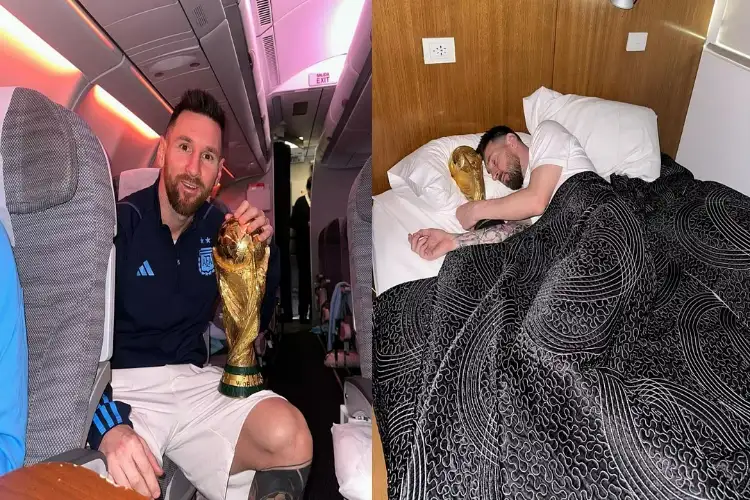 World Cup Trophy को सीने से चिपकाकर सोए Lionel Messi, Viral हो रही तस्वीरें
