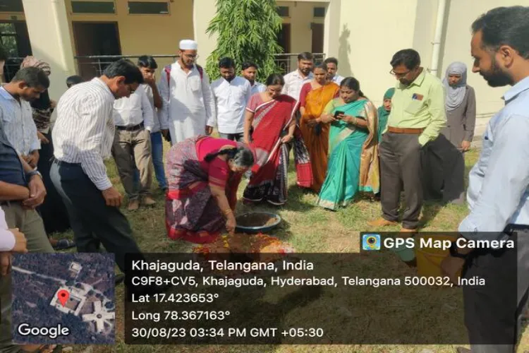 M Vanaja, Prof. Shaheen Shaikh and others during extension lecture.  Plantation: Prof. M Vanaja planting a sapling. Prof. Siddiqui Mohammad Mahmood, Prof. Shaheen Shaikh and others also seen