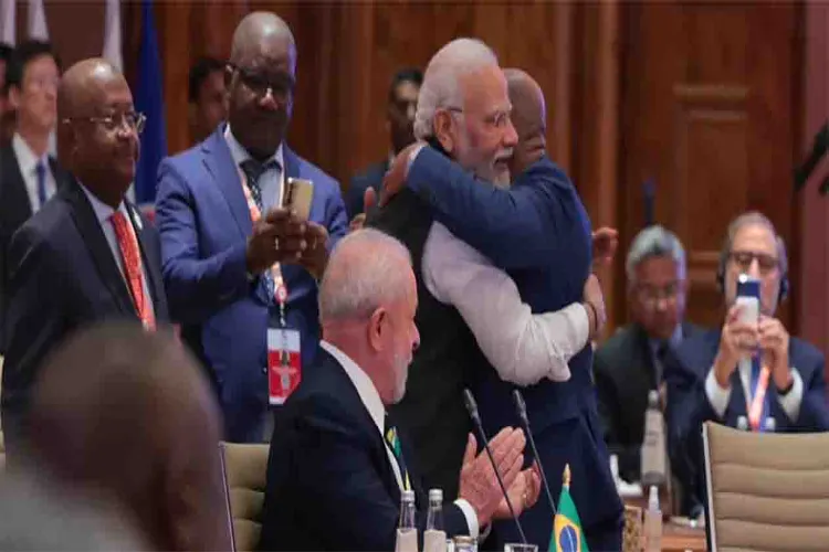African Union chairperson Azali Assoumani Hugs PM Narendra Modi after Joins G20 