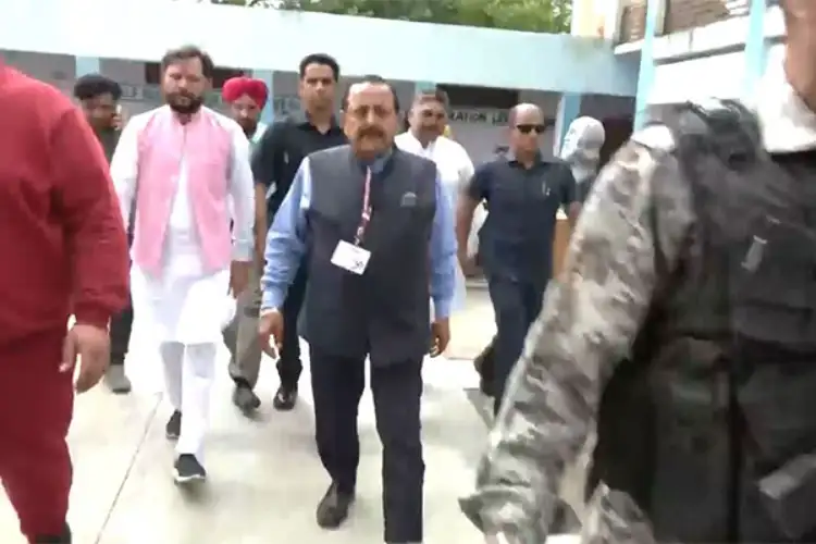 LS poll: BJP leader Jitendra Singh arrives at polling booth in J-K's Kathua to cast vote