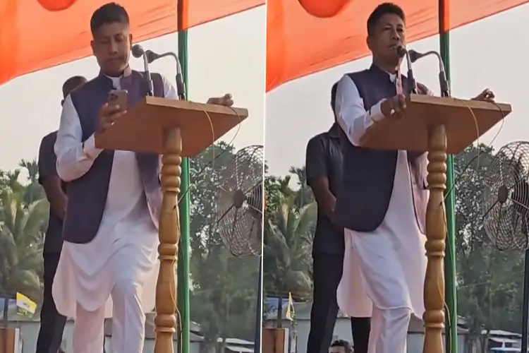 Assam minister Pijush Hazarika pauses speech during Namaz at nearby Mosque