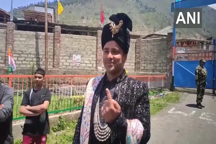 Ganderbal, J&K A groom casts his vote at his designated polling station in Srinagar parliamentary constituency