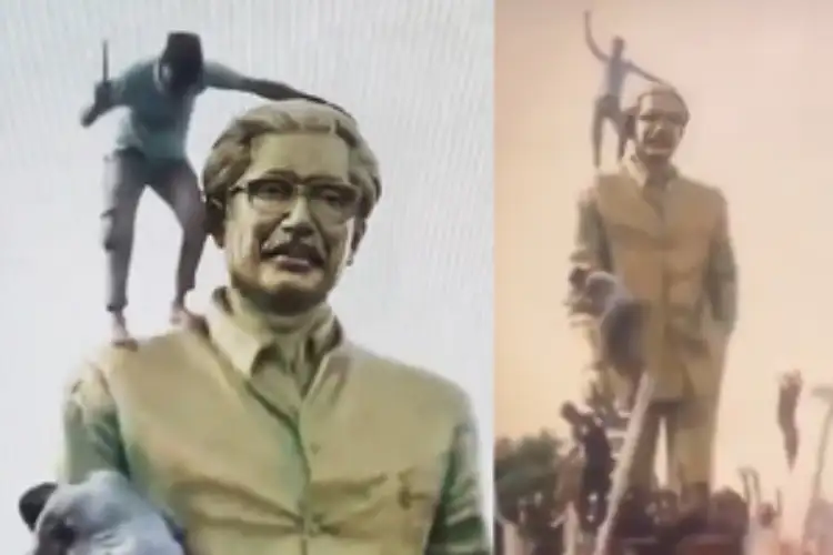 Protesters damage Sheikh Mujibur Rahman's statue in Dhaka