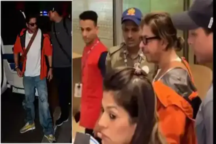 Shahrukh Khan spotted at the airport, seen in a fashionable orange jacket