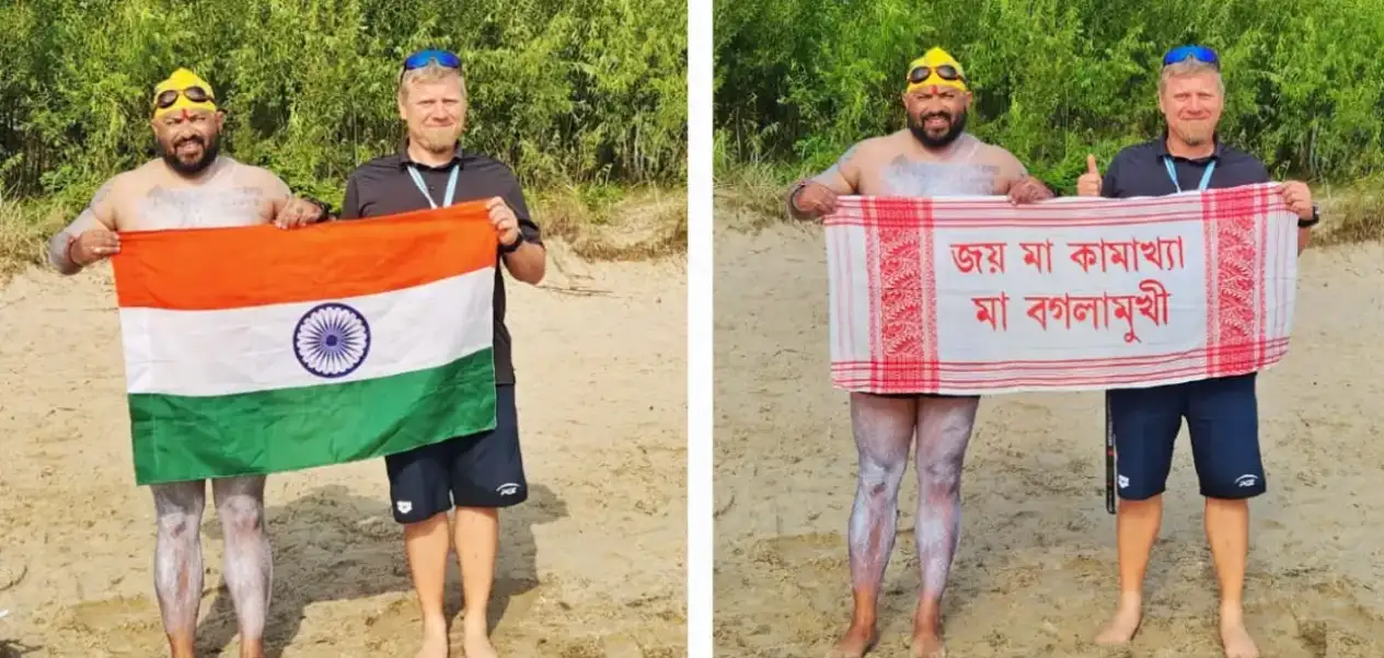 Elvis Ali Hazarika became the first Assamese to swim across Poland Bay