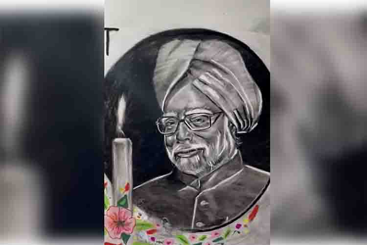 Painter Zuhaib Khan paid tribute to Manmohan Singh by drawing a portrait with coal