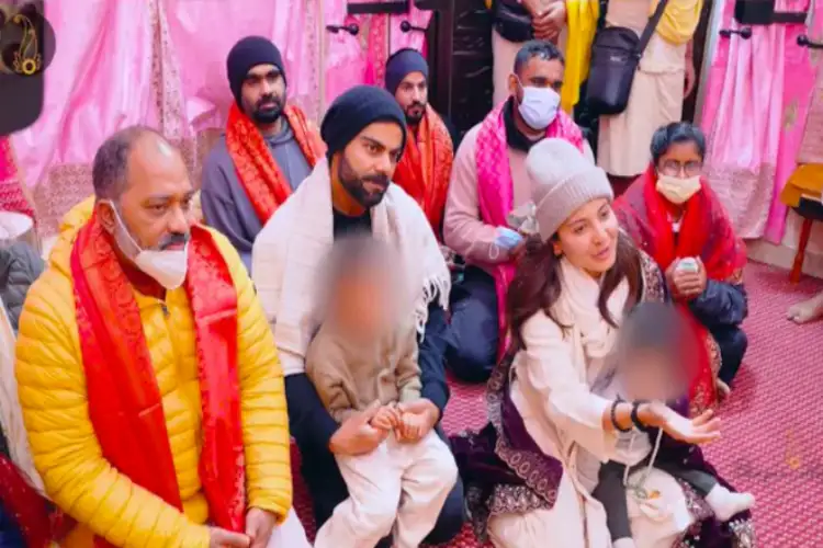 Virat Kohli, Anushka Sharma along with kids Vamika, Akaay visit Premanand Maharaj