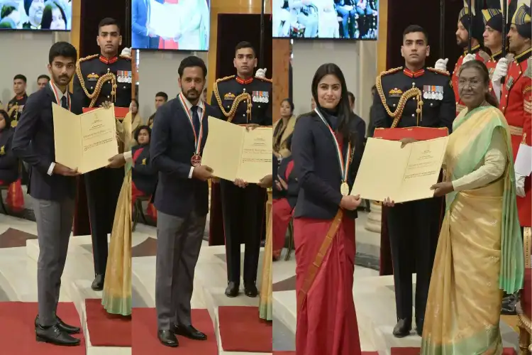 D Gukesh, Manu Bhaker, Harmanpreet Singh, Praveen Kumar receive prestigious Khel Ratna award