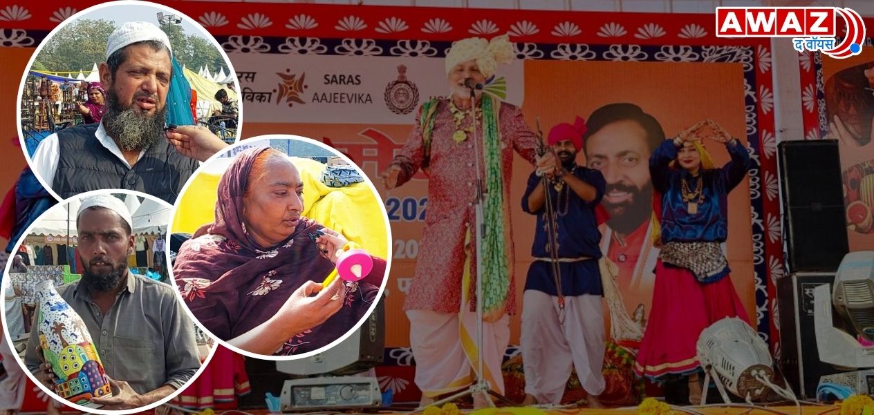 Muslim artisans displaying their arts and crafts at the Saras Mela