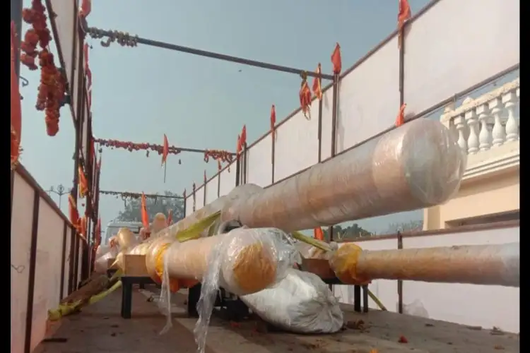 Flag pole installed at main peak of Shri Ram Janmabhoomi temple