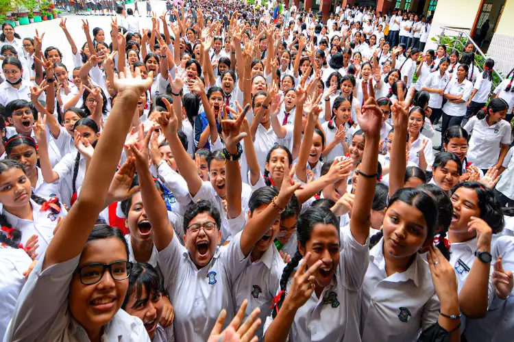 Students celebrate in Gujarat's Rajkot after declaration of class 10th results