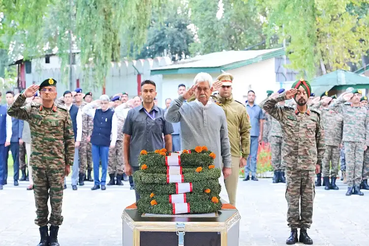 J-K LG Manoj Sinha pays tribute to BSF Constable Deepak Chingakham during wreath laying ceremony