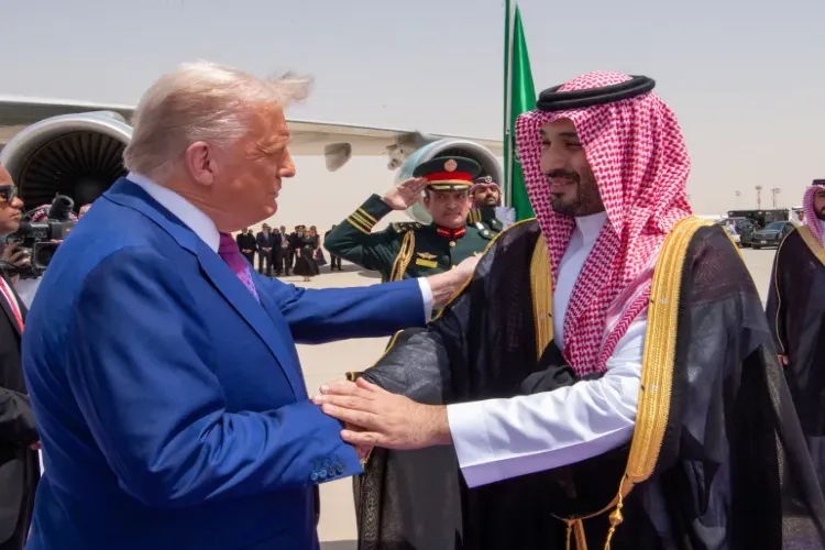 Saudi Arabia's Crown Prince Salman welcomes Trump on his arrival in the country