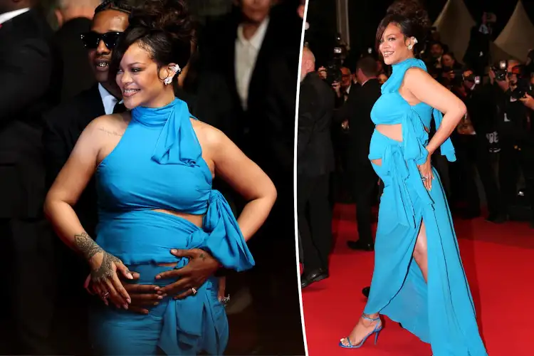 Rihanna stuns with her look at Cannes red carpet, flaunts baby bump in sky-blue dress