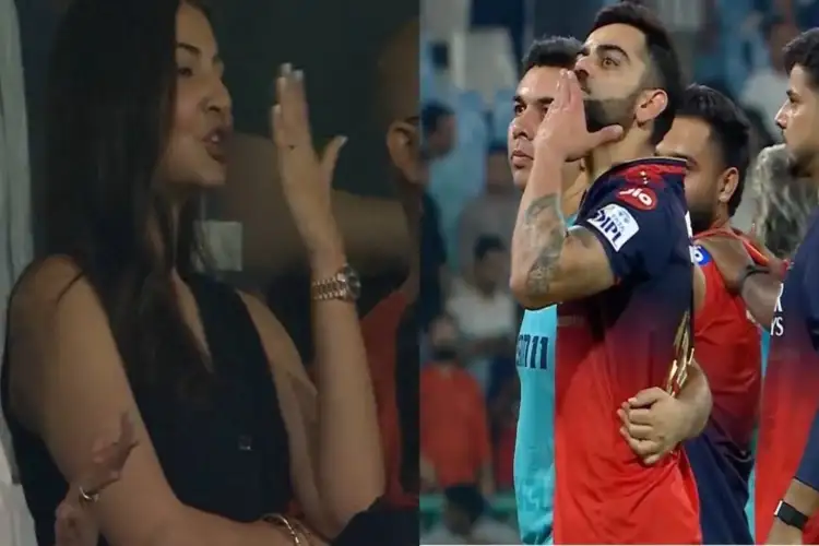 Anushka Sharma blows flying kisses to Virat Kohli after RCB's victory over LSG in IPL 2025