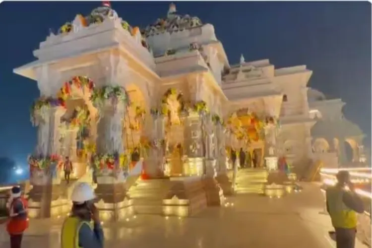 Ram Janmabhoomi temple lit up with lights before Ram Darbar Pran Pratishtha