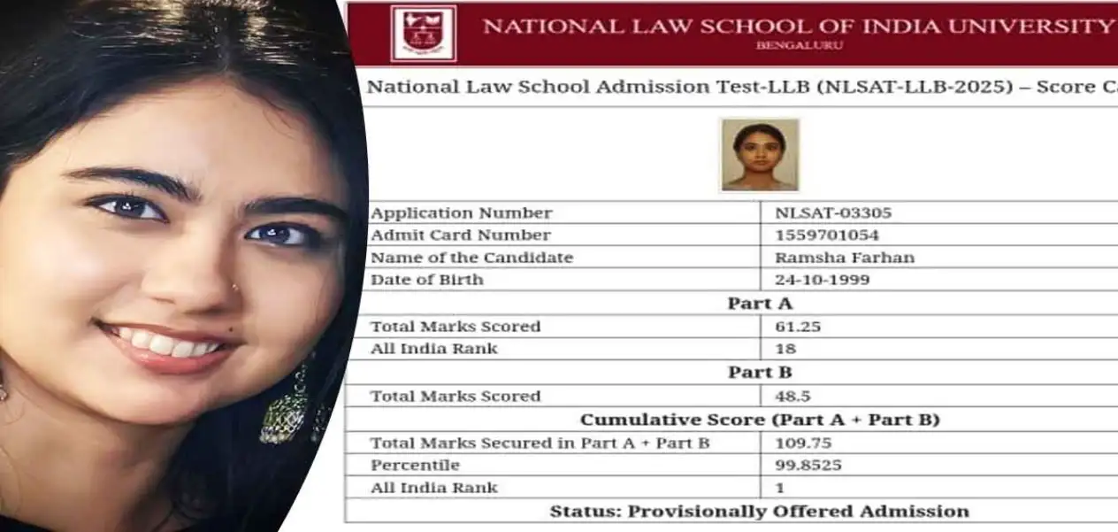 Hyderabad’s Ramsha Farhan Tops NLSAT-LLB 2025, Bringing Pride to the City