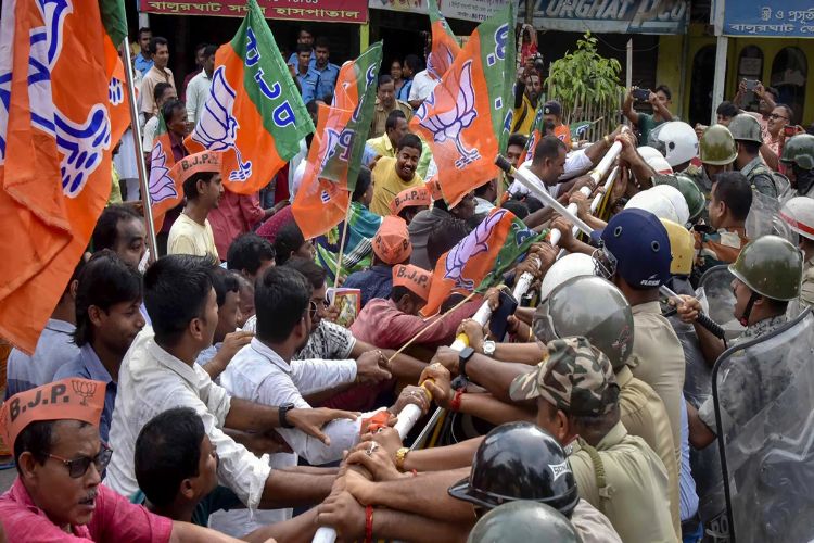 BJP leaders protest outside West Bengal Assembly; demand answers on clashes in South 24 Parganas