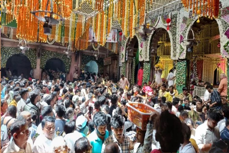 A huge crowd of devotees gathered to have darshan of Thakur ji on Hariyali Teej in Mathura-Vrindavan