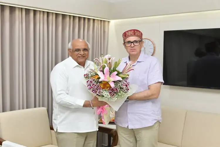 J-K CM Abdullah pays courtesy visit to Gujarat CM Bhupendra Patel in Gandhinagar