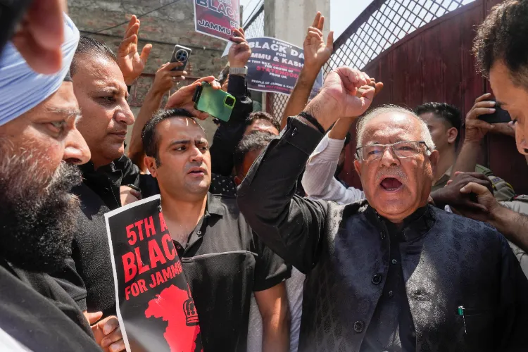 Political parties staged a strong protest demanding restoration of the state status of Jammu and Kashmir