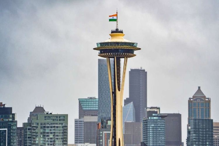 Indian tricolor hoisted for the first time on Seattle Space Needle