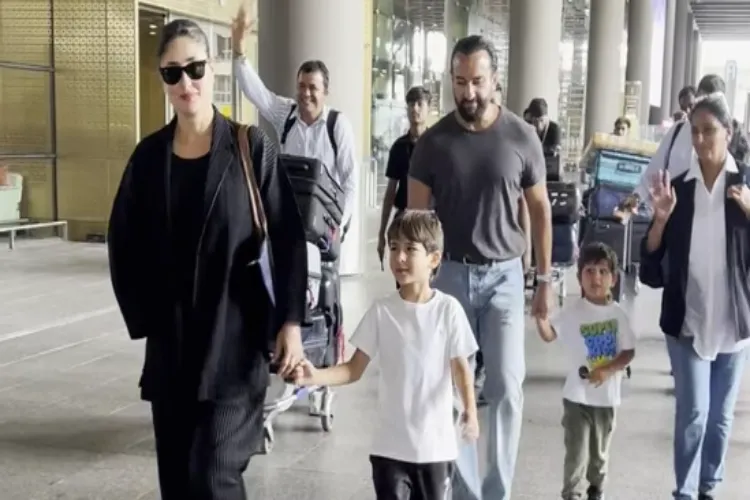 Pataudi family returns to Mumbai: Bibo, Saif and kids spotted at the airport after birthday celebrations