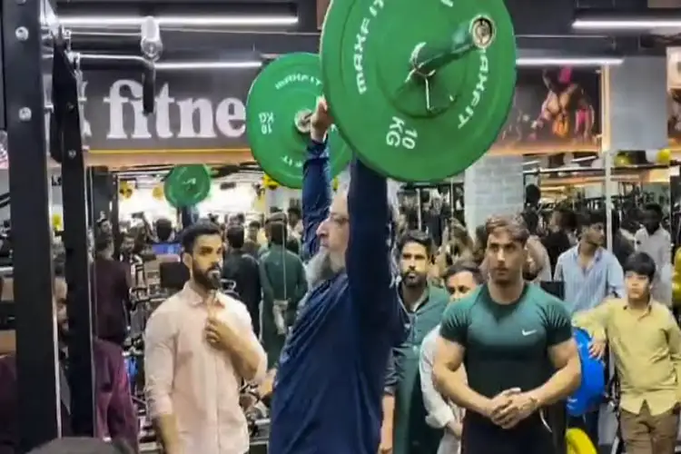 AIMIM chief Asaduddin Owaisi works out after inaugurating gym in Hyderabad