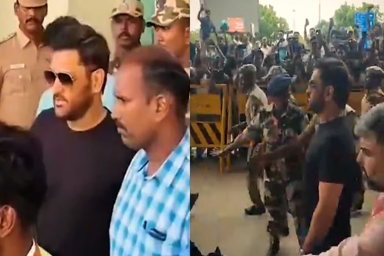 Dhoni was welcomed by fans at Madurai airport ahead of the inauguration of the cricket stadium.