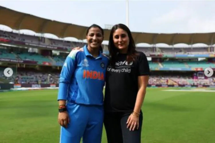 Kareena Kapoor and Mithali Raj lead the trophy walkout at the India vs Australia semi-final.