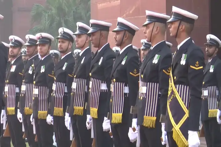 New Delhi: Rear Admiral Mohamed Tahin, Inspector of Moroccan Royal Navy receives Guard of Honour