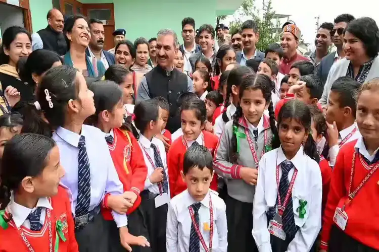 Himachal CM Sukhu interacts with students of Tong-Len School in Dharamshala