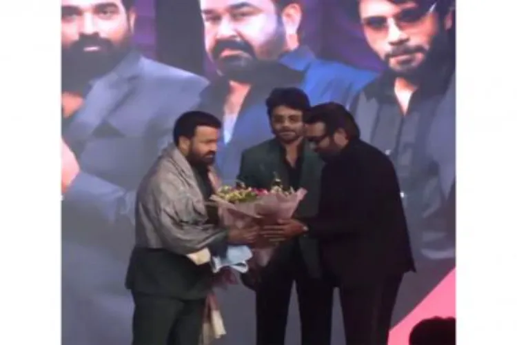 Nagarjuna and Vijay Sethupathi felicitated Mohanlal with the Dadasaheb Phalke Award at the 'South Unbound' event.