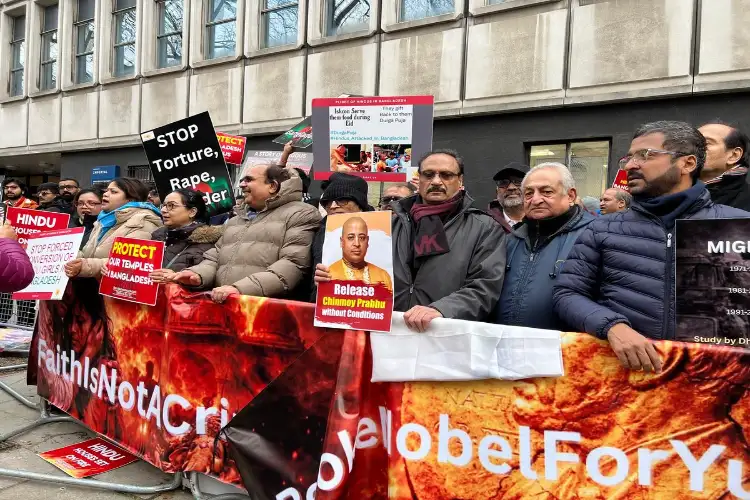 Indian, Bangladeshi Hindu communities protest killings of Hindus outside Bangladesh High Commission in London
