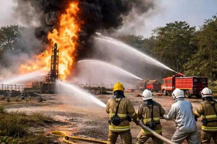 Work continues to clear debris from the gas well blast site in Andhra Pradesh.