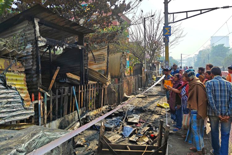Train services affected after a fire broke out in a stall on the platform of Baghajatin station in Kolkata.