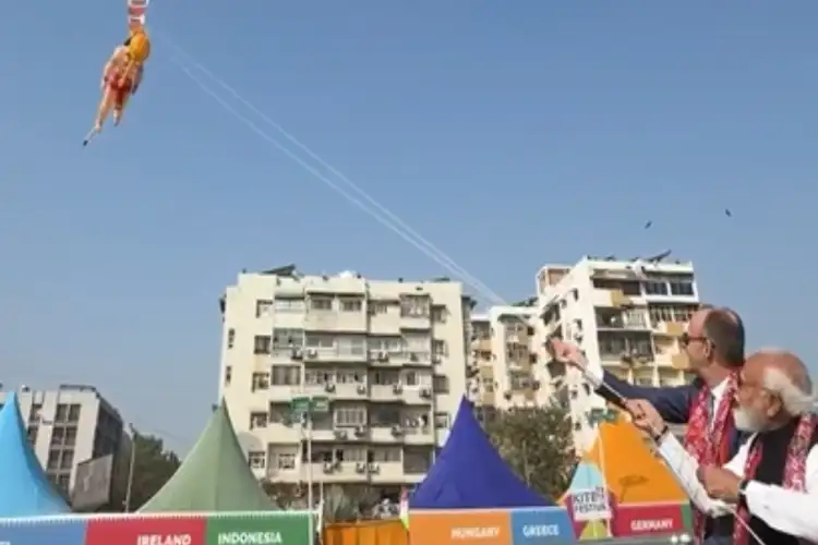 PM Modi, German Chancellor Merz fly kite depicting Lord Hanuman at International Kite Festival