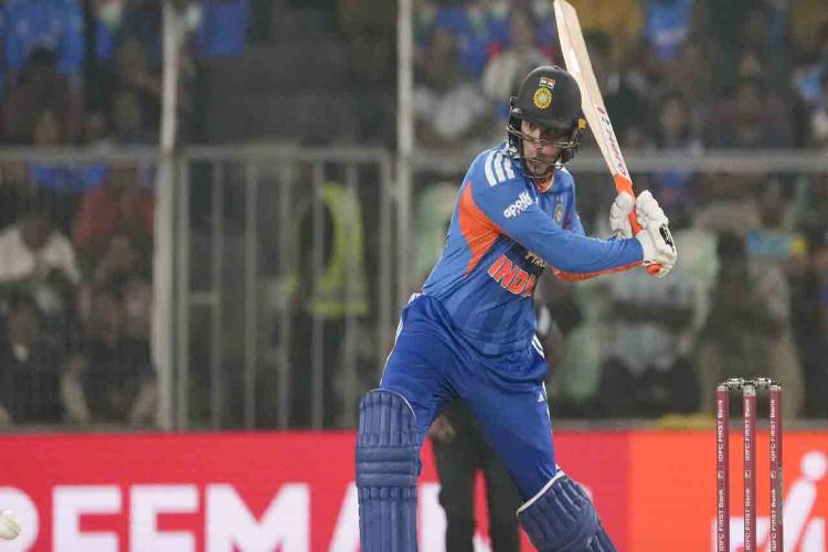 Abhishek did batting practice in the net session before the match against Pakistan.