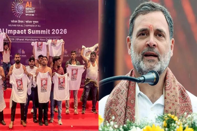 BJP Yuva Morcha protests at AI Summit, demands Rahul Gandhi's apology