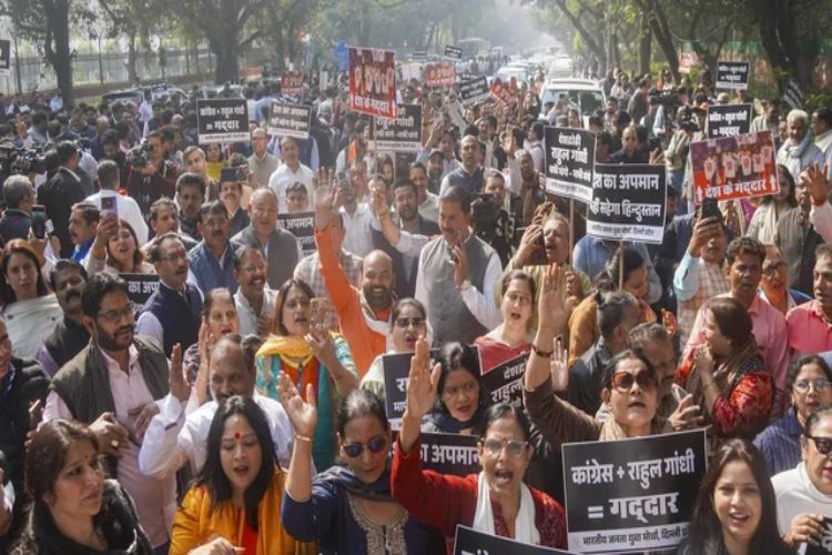 BJP protests outside Congress office against 'protests at AI summit'
