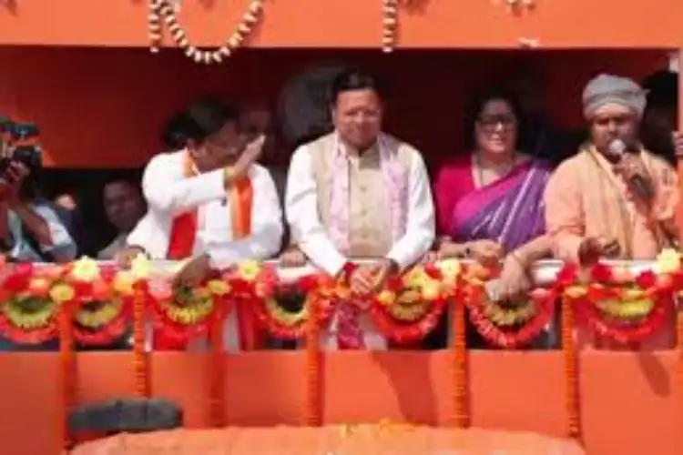 Uttarakhand CM Dhami takes part in 'Parivartan Yatra' in North 24 Parganas ahead of West Bengal elections