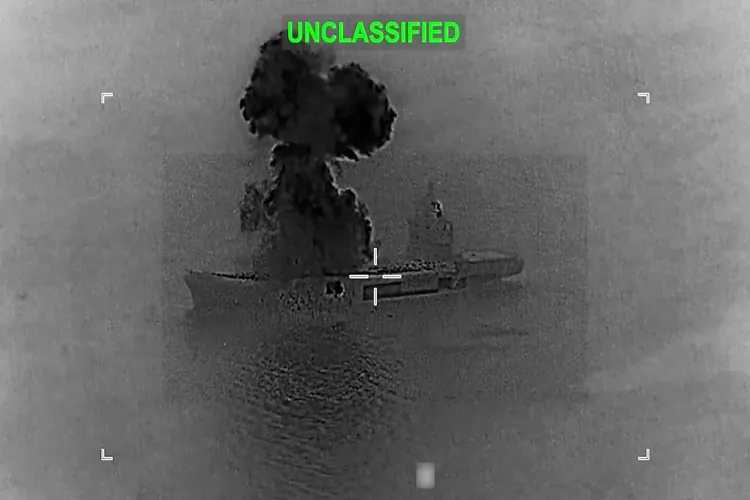 Iranian drone carrier catches fire in US attack