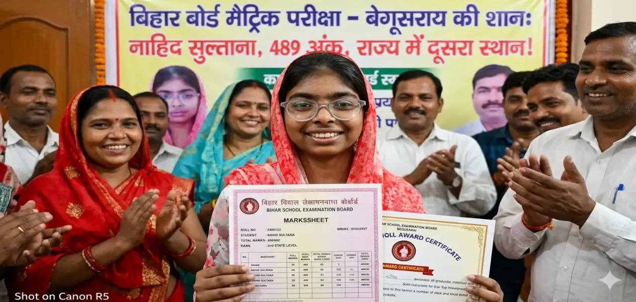 Bihar: Imam's Daughter 'Nahid Sultana' Achieves a Remarkable Feat—Tops Matriculation Exam with 489 Marks.