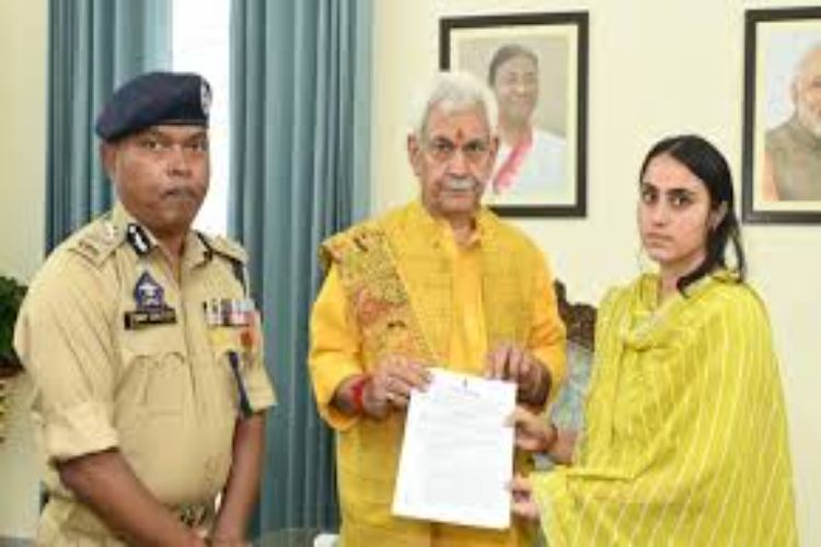 Jammu Lieutenant Governor hands over appointment letter to wife of deceased police officer