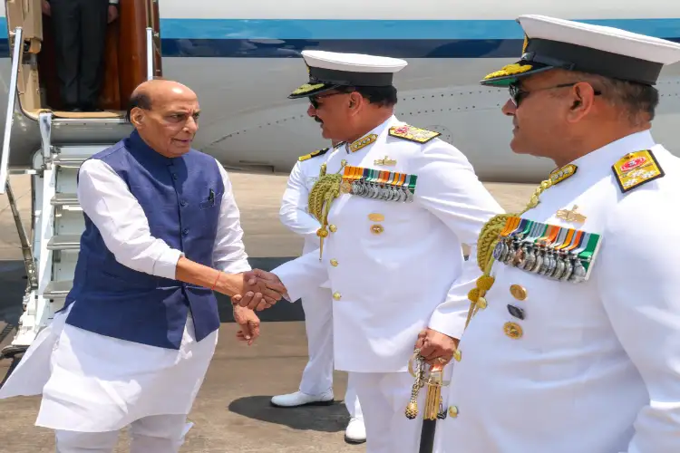Rajnath Singh lands in Visakhapatnam ahead of INS Taragiri and Aridhaman commissioning