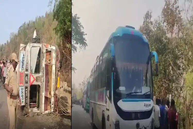 Rice-laden lorry overturns on Andhra-Odisha ghat road, traffic hit for 7 km