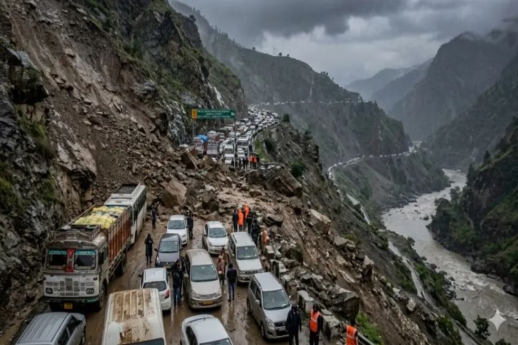 Traffic resumes on Jammu-Kashmir highway, which was closed for the last two days due to landslides.